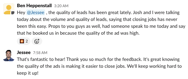 Ben Heppenstall — quality and volume of leads has been great