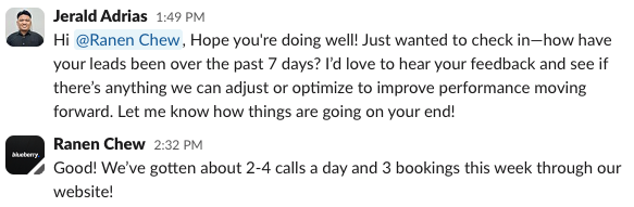 Ranen Chew — 2-4 calls a day and 3 bookings this week